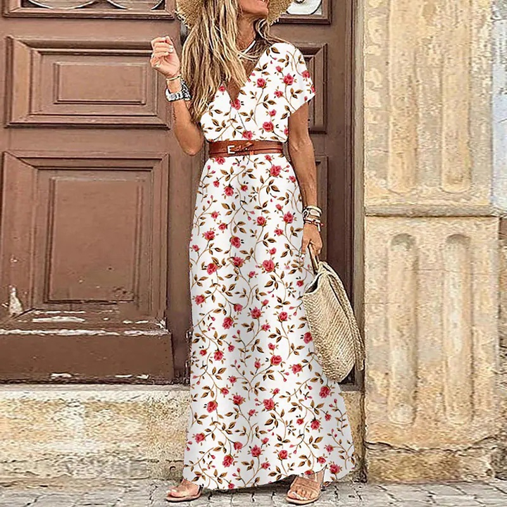 Romy – Long Bohemian Dress with Gathered Waist