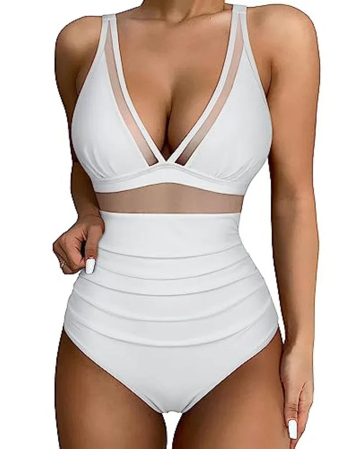 Jennie | Mesh-Detail Shaping Swim Bodysuit