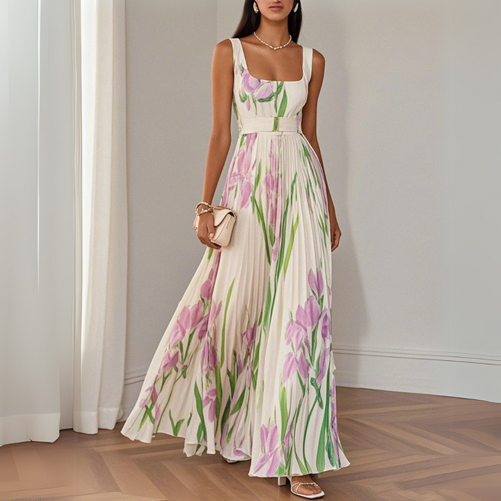 Nina - Stylish Long Pleated Floral Dress for Women