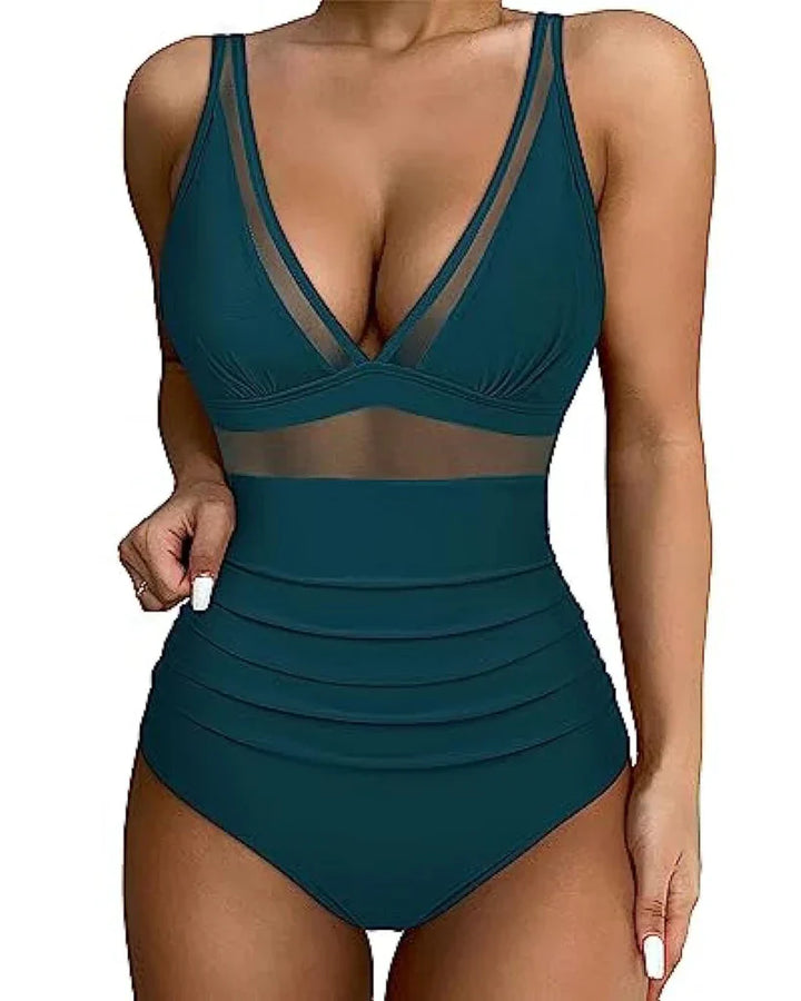 Jennie | Mesh-Detail Shaping Swim Bodysuit